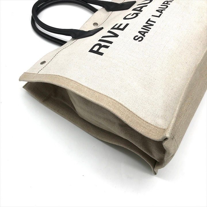 Saint Laurent Rive Gauche Canvas Leather Tote Beige Large Capacity Travel — view 5