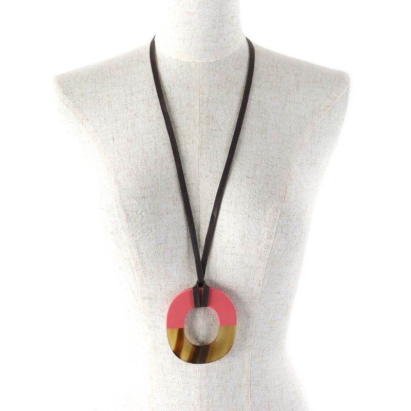 Hermes Ism Bicolor Pendant Necklace Buffalo Horn Lacquer Wood Beige Pink — view 5