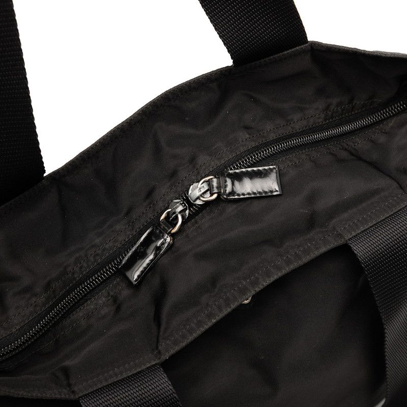 Prada Triangle Logo Plate Tote Handbag Black Nylon — view 5