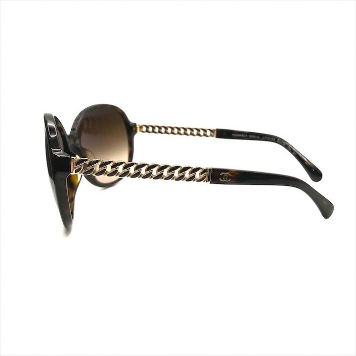 Chanel CC Logo Sunglasses Eyewear Tortoiseshell Pattern Chain Motif Brown — view 4