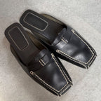 Chanel Coco Mark Leather Stitching Slip-on Sandals Black 34 1 2 — view 2