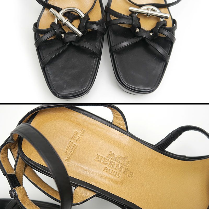 Hermes Echape Sandals 38.5 Black — view 4