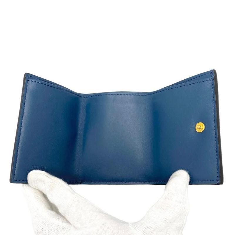 Fendi Trifold Compact Wallet 8 Blue Gold Hardware — view 9