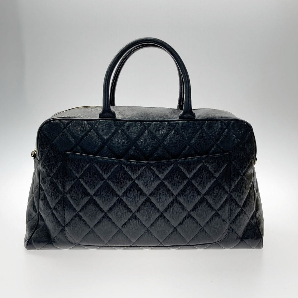 Chanel Quilted Boston Bag Large Black Caviar Leather Gold Hardware — view 2