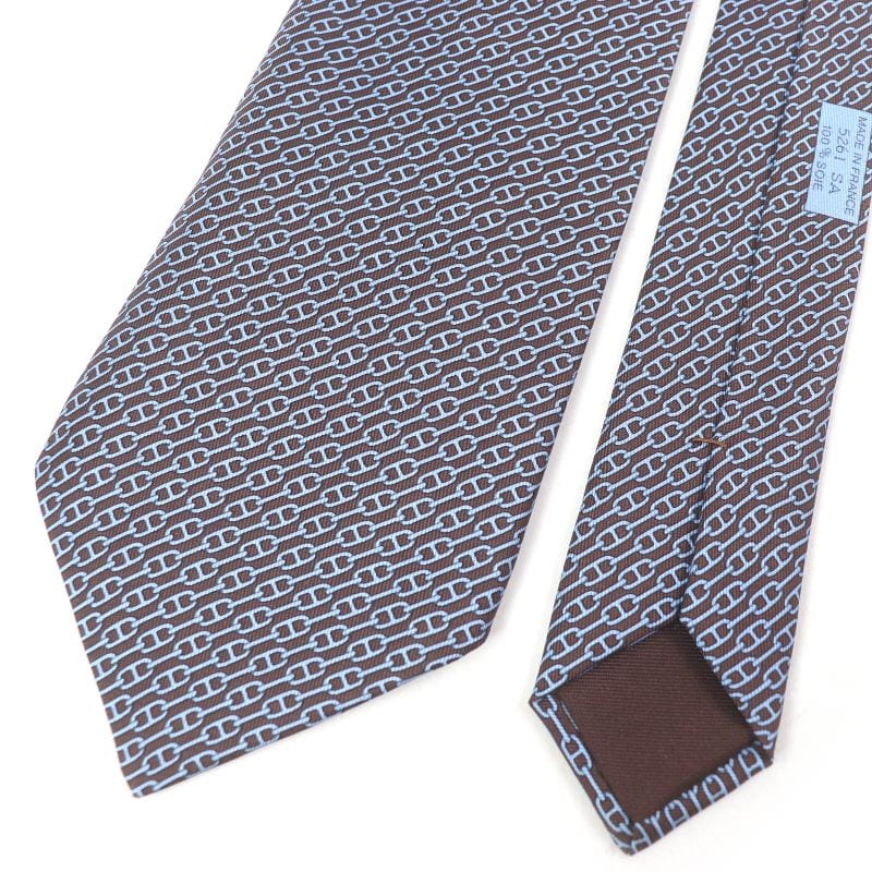Hermes 5261 SA 100% Silk Chaine Chain All Over Pattern Cravat Wide Tie Brown Marron — view 4