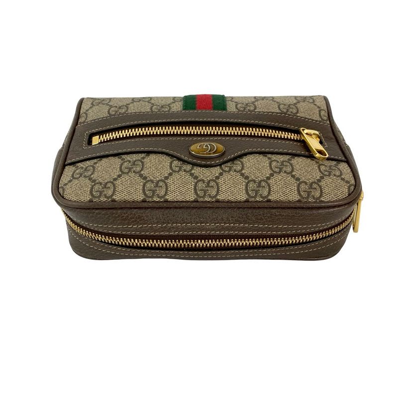 Gucci GG Supreme Ophidia Waist Pouch Leather Body Bag Shoulder Brown F2029