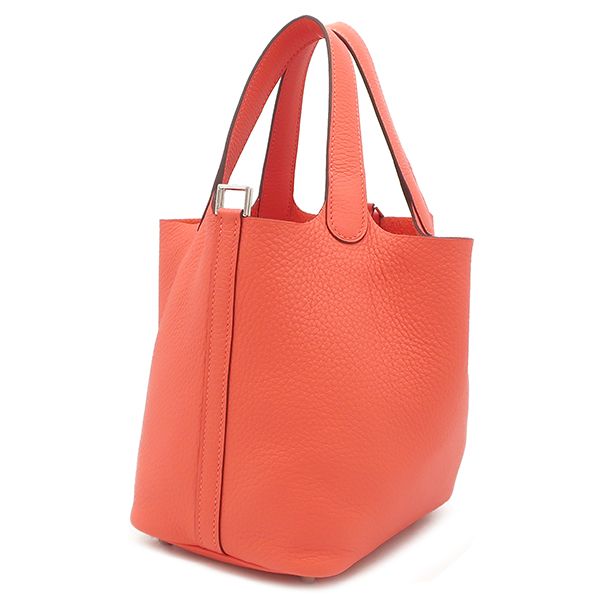 Hermes Handbag Picotin Lock PM Taurillon Clemence Orange Field Silver Hardware — view 2