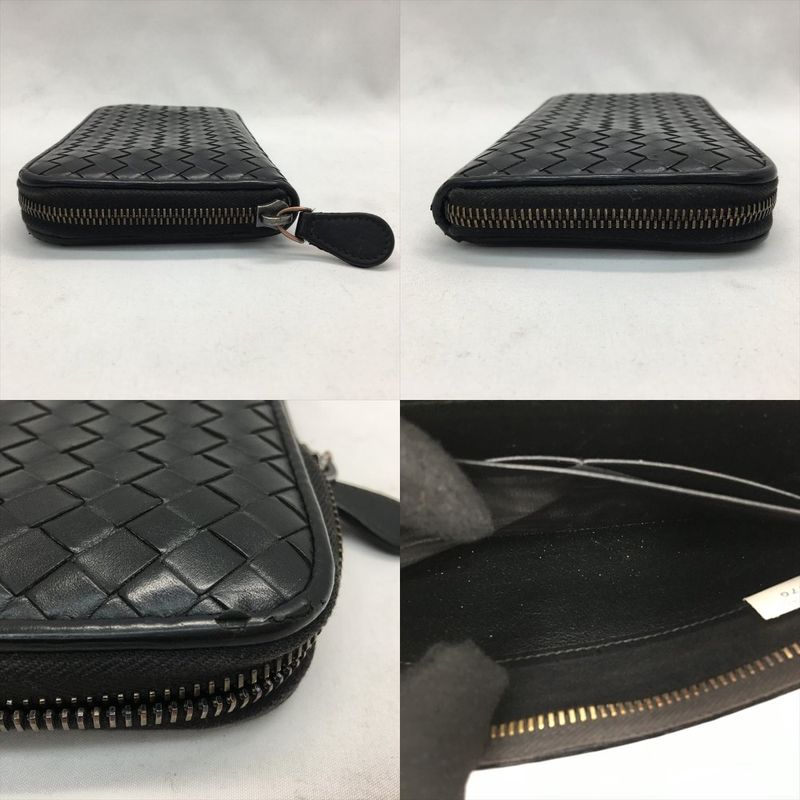 Bottega Veneta Long Wallet Intrecciato Round Zipper Black — view 7