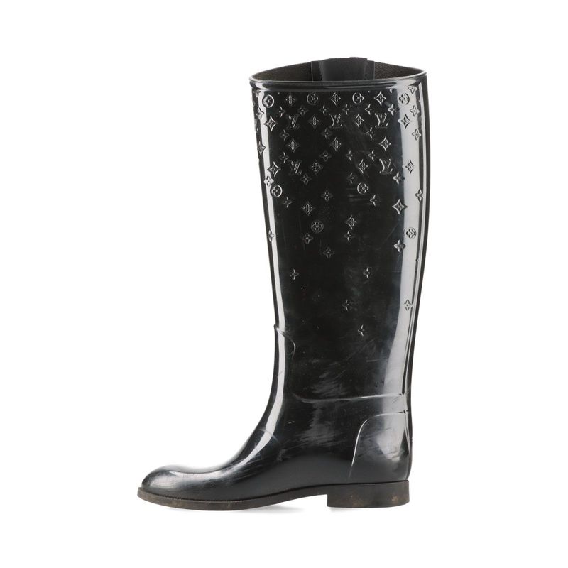 Louis Vuitton Monogram Drops Line Rubber Long Boots 36 Black — view 5