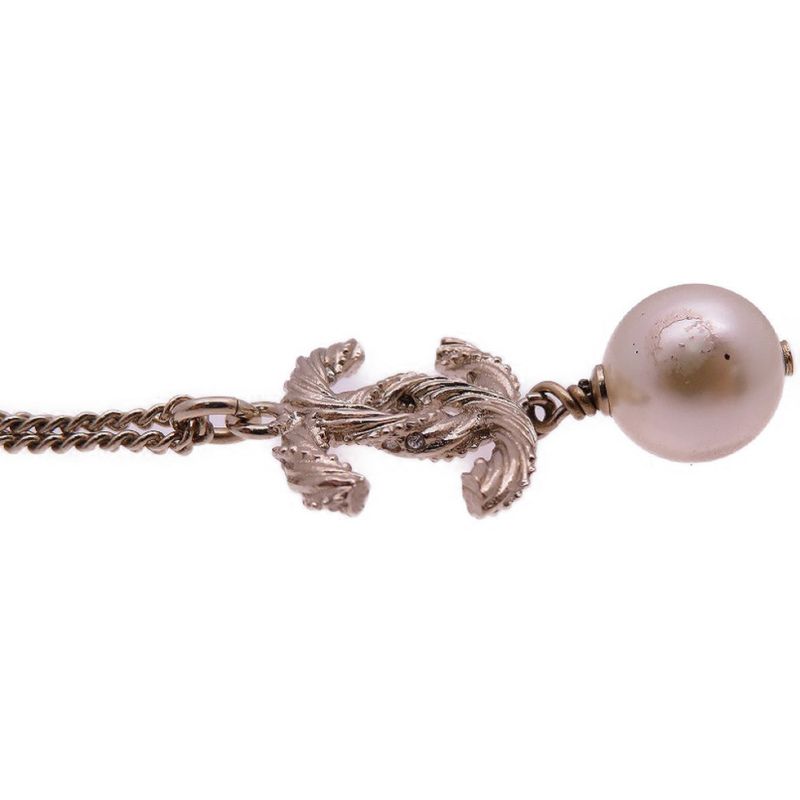 Chanel Coco Mark Faux Pearl B15 V Necklace Rhinestone Metal Gold 1483 — view 6