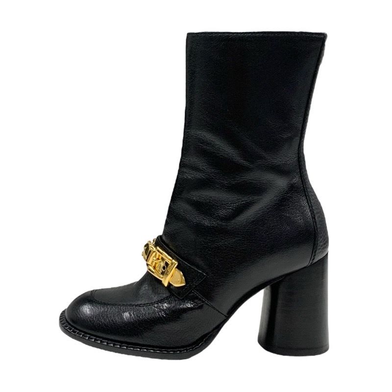 Gucci Boots Short Shoes Leather Black Gold Chain Belt — view 4
