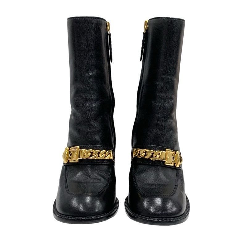Gucci Boots Short Shoes Leather Black Gold Chain Belt — view 3