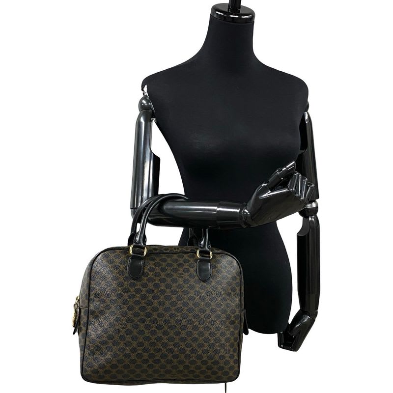 Celine Vintage Macadam Blason Triomphe Pattern Leather Handbag Mini Boston Bag