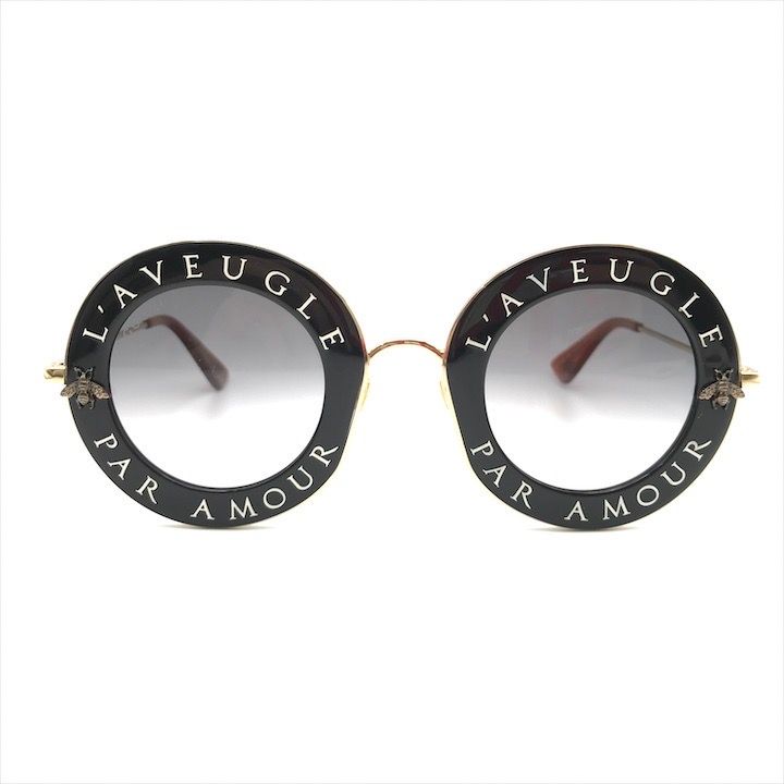 Gucci L'aveugle Paramor Round Frame Sunglasses Eyewear Gold Black — view 6
