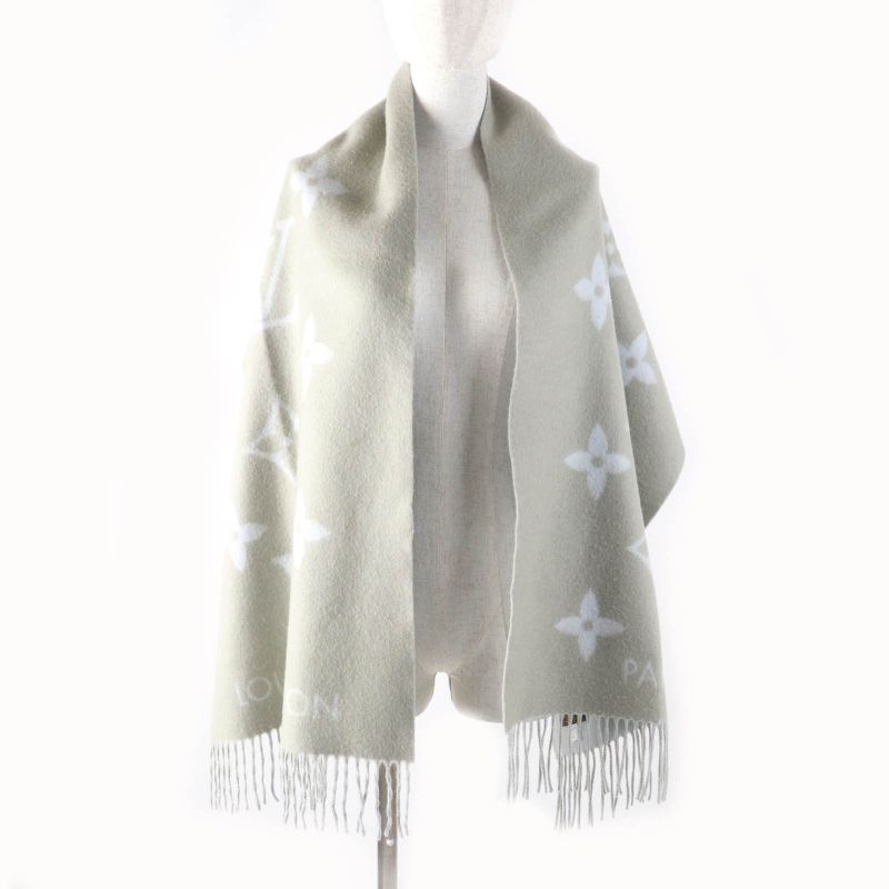 Louis Vuitton Echarpe Reykjavik 100% Cashmere Stole Grey Light Blue — view 3