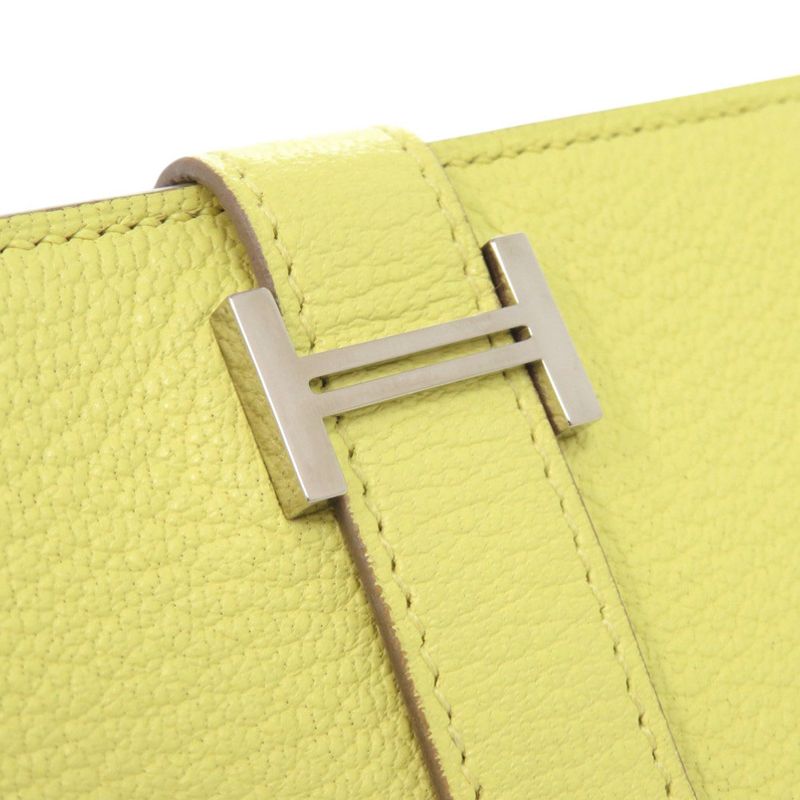 Hermes Bearn Card Case Chevre Mizor Lime Stamped W Yellow 1650 — view 6