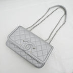 Chanel Small Chain Shoulder Bag Filigree Caviar Leather Silver Hardware — view 9