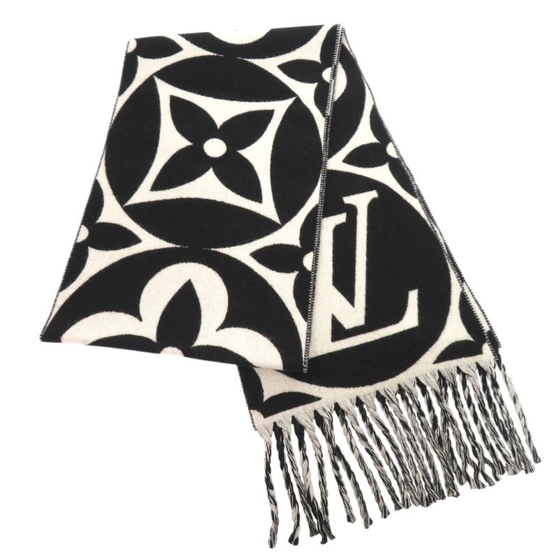 Louis Vuitton Flight Mode Medallion Wool Black White Scarf 1094 — view 2