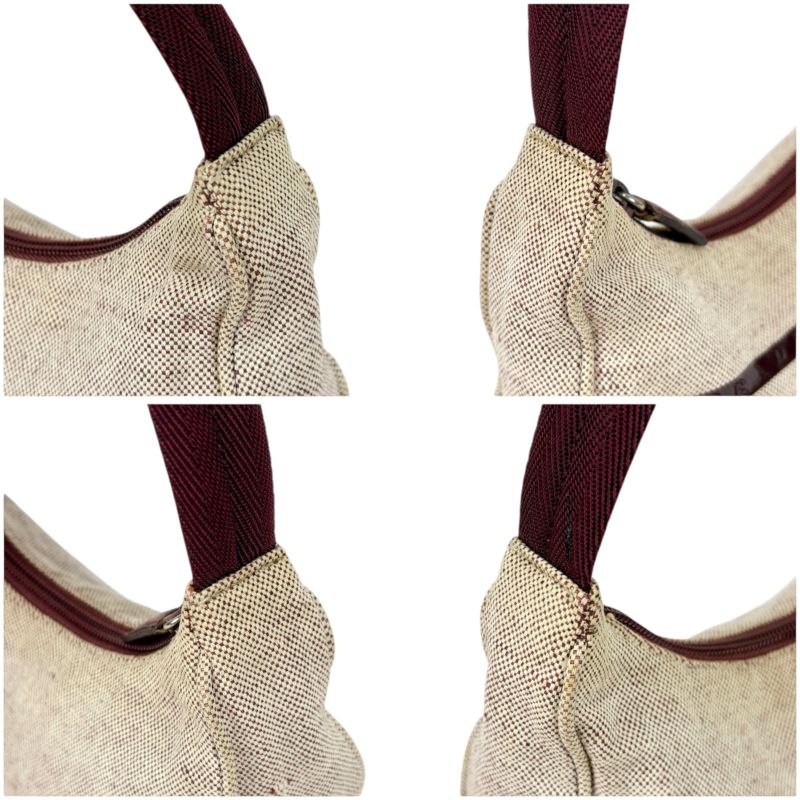 Prada Accessory Pouch Mini Handbag Ivory Wine Red Canvas — view 4