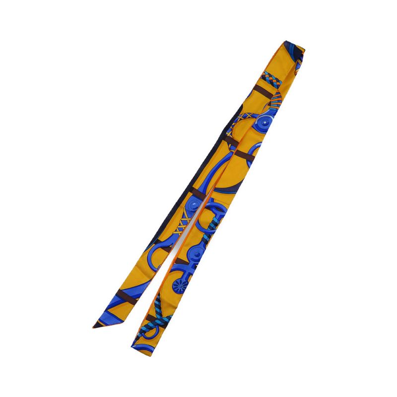 Hermes Twillon Complete Set Of Horse Riding Gear Silk Orange Blue Scarf 0190 — view 2