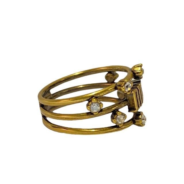 Christian Dior Ja Ring Double Finger Logo GP Rhinestone Gold 9 Size — view 3
