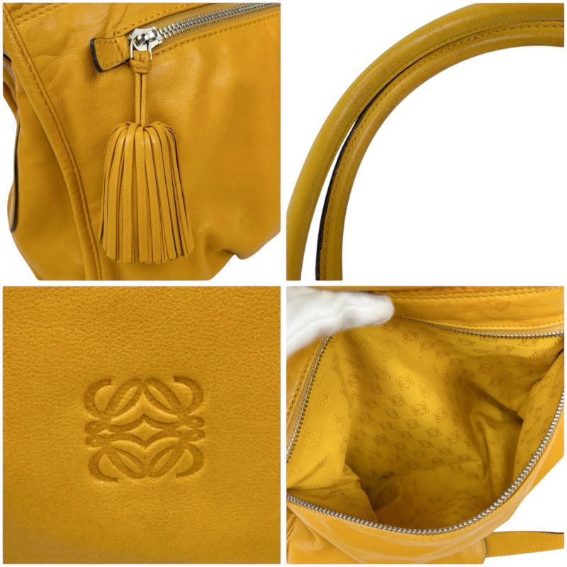 Loewe 2-Way Shoulder Bag Handbag Tassel Charm Fringe Anagram Logo Yellow Silver — view 8