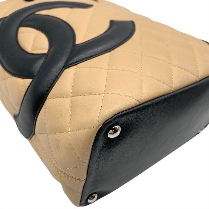 Chanel Cambon Quilted Leather CC Logo Hand Bag Beige Black Bag — view 4