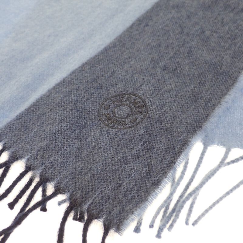 Hermes H Summer Block Scarf Cashmere Blue Autumn Winter — view 5