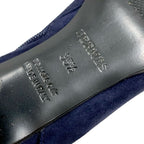 Hermes Saint Germain Boots Short Shoes Kelly Hardware Suede Navy — view 8