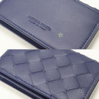 Bottega Veneta Business Card Holder With Depth Intrecciato Calf Blue Outlet — view 7