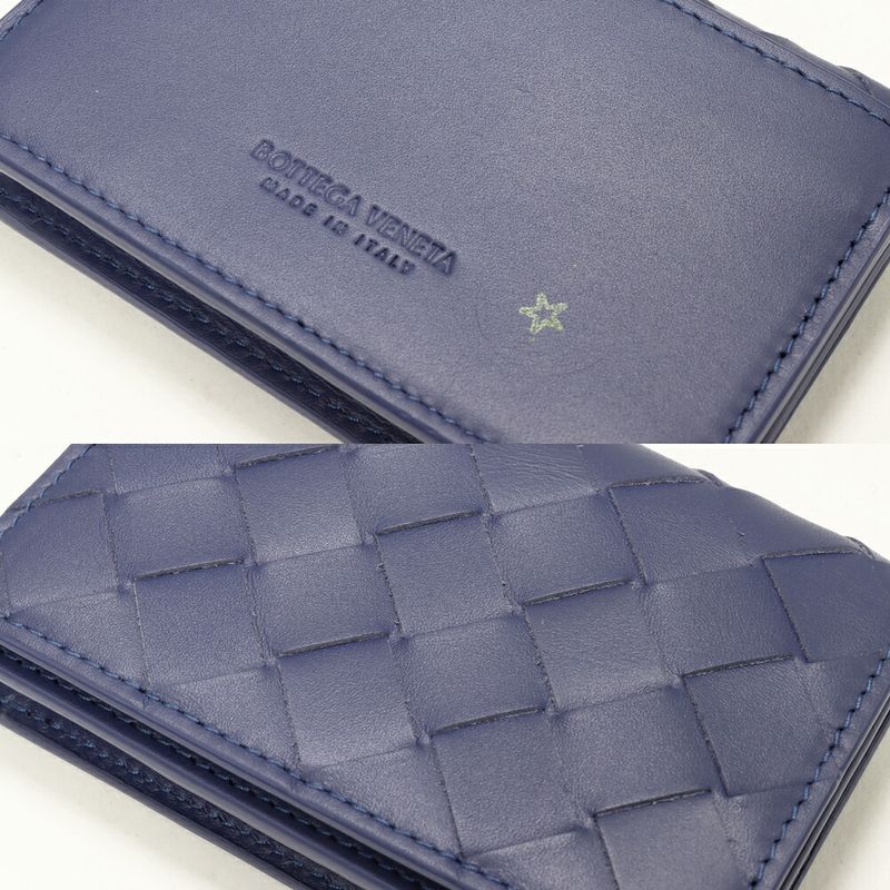 Bottega Veneta Business Card Holder With Depth Intrecciato Calf Blue Outlet — view 7