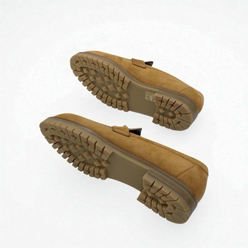 Hermes Faubourg Loafer Leather Shoes Suede Brown Silver Hhardware Moccasin Flat — view 6