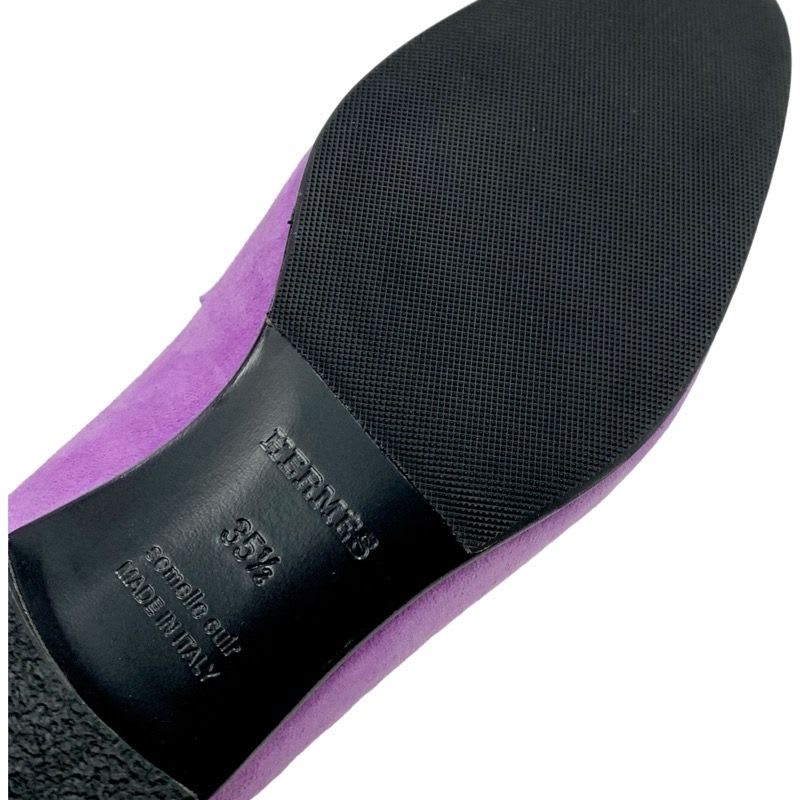 Hermes Royale Loafer Leather Shoes Suede Purple Moccasin Flat Hhardware — view 8
