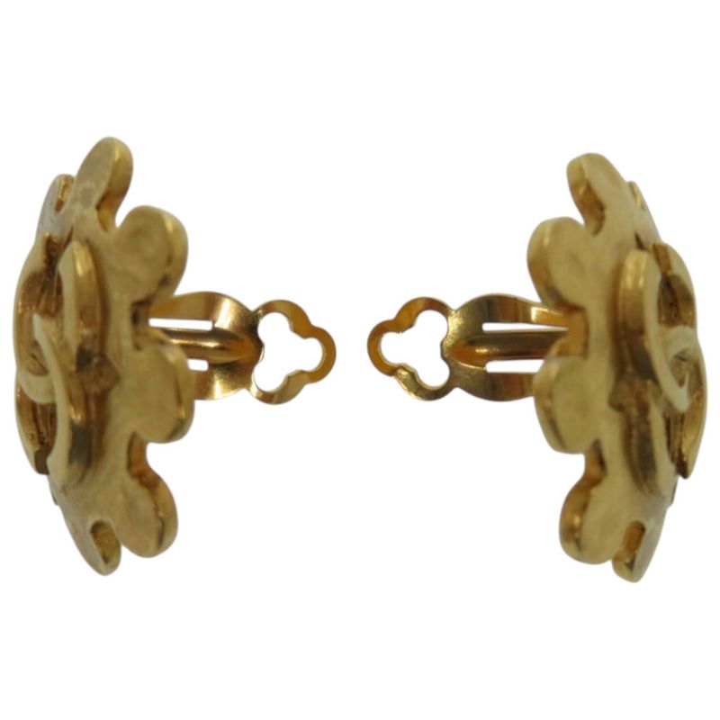 Chanel Vintage Coco Mark Flower Metal Gold Earrings 0147 — view 4