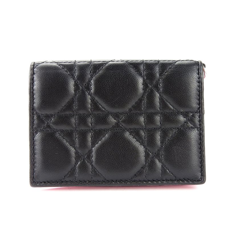 Christian Dior Card Case Cannage Leather Black Pink Business Holder Small — view 3