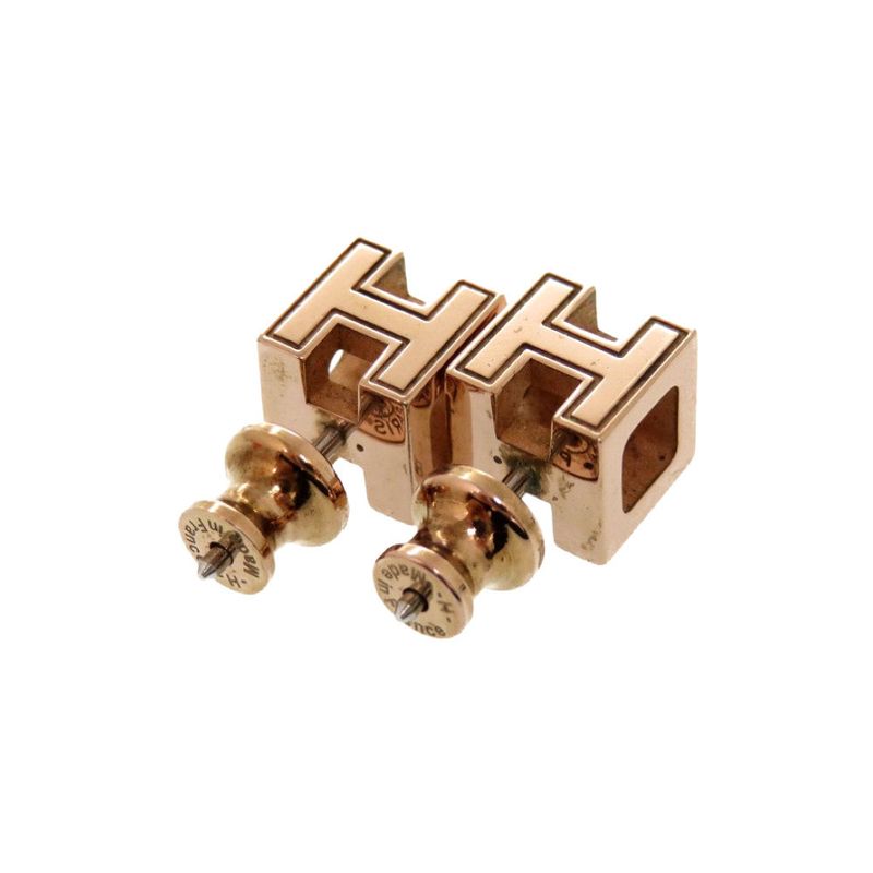Hermes Caged Ash H Cube Ivory Rose Gold Hardware Earrings Accessories 0904 — view 4