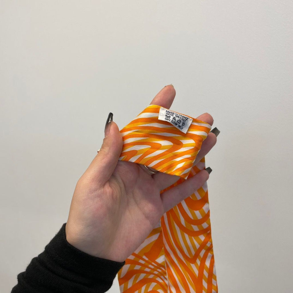 Hermes Twilly Bar Scarf Silk Orange White — view 3