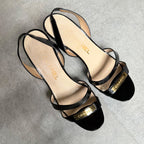 Chanel Logo Sandals Patent Leather Black Gold 37 — view 2
