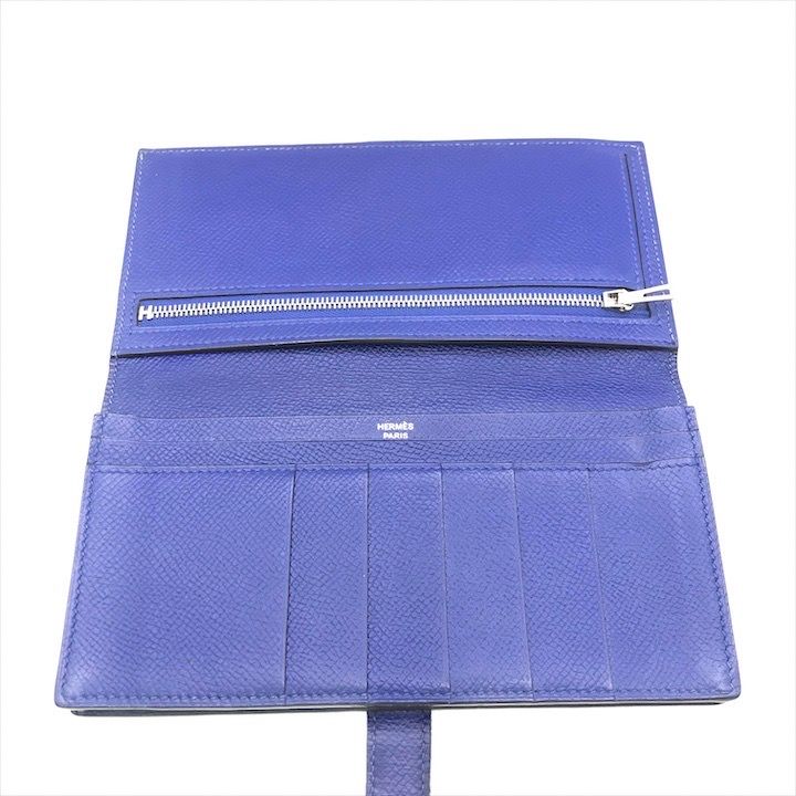 Hermes Epsom Bearn Souffle Blue Wallet Bifold — view 6