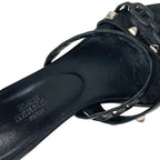 Hermes Aggaccio Sandals Shoes Leather Black Silver Chaine D'ancre Studded Mules — view 7