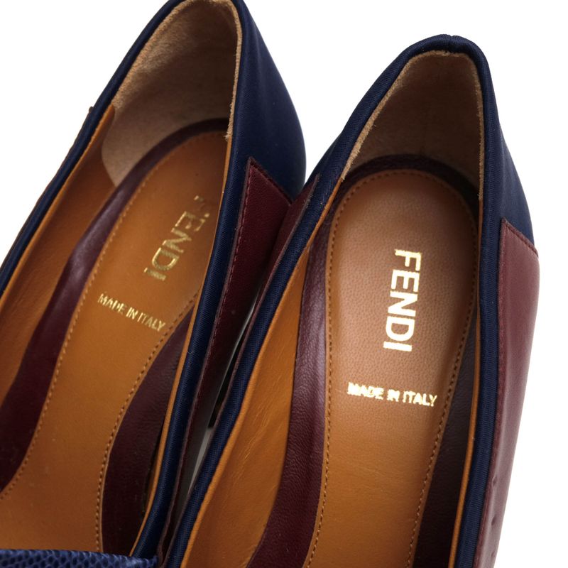 Fendi Pumps Shoes Women Leather Navy Blue High Heels Bicolor Studded — view 8