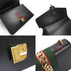 Gucci Shoulder Bag Sylvie Small Webline Leather Black Gold Hardware — view 7