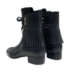 Chanel Boots Short Shoes Leather Black Coco Mark Fringe — view 5