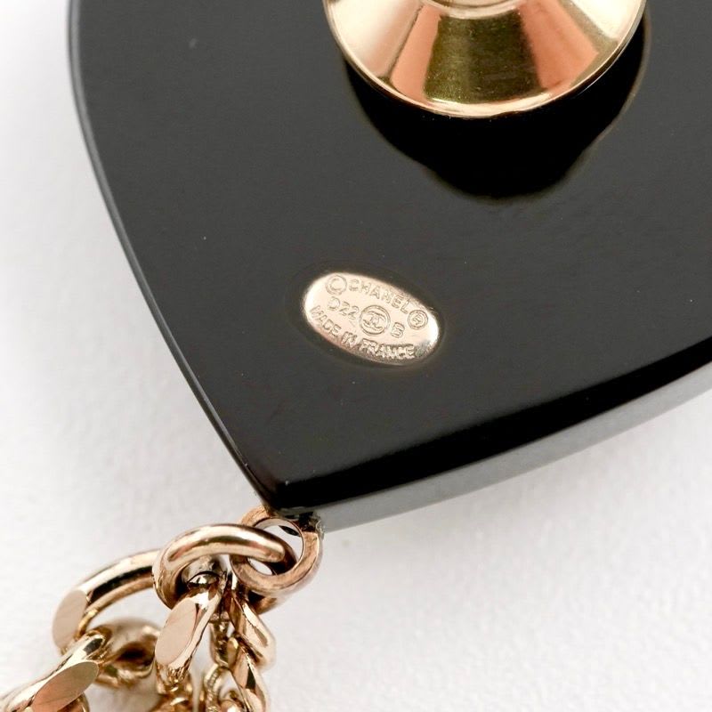 Chanel Brooch Corsage Black Gold Rhinestone Chain Heart — view 6