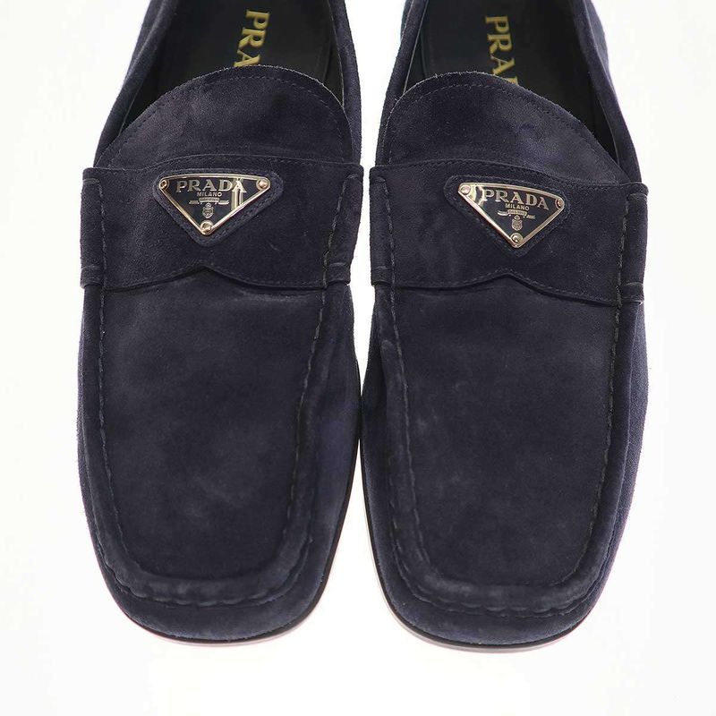 Prada Logo Plate Suede Leather Square Toe Loafer Shoes 2 Dc226 Navy 10 — view 9