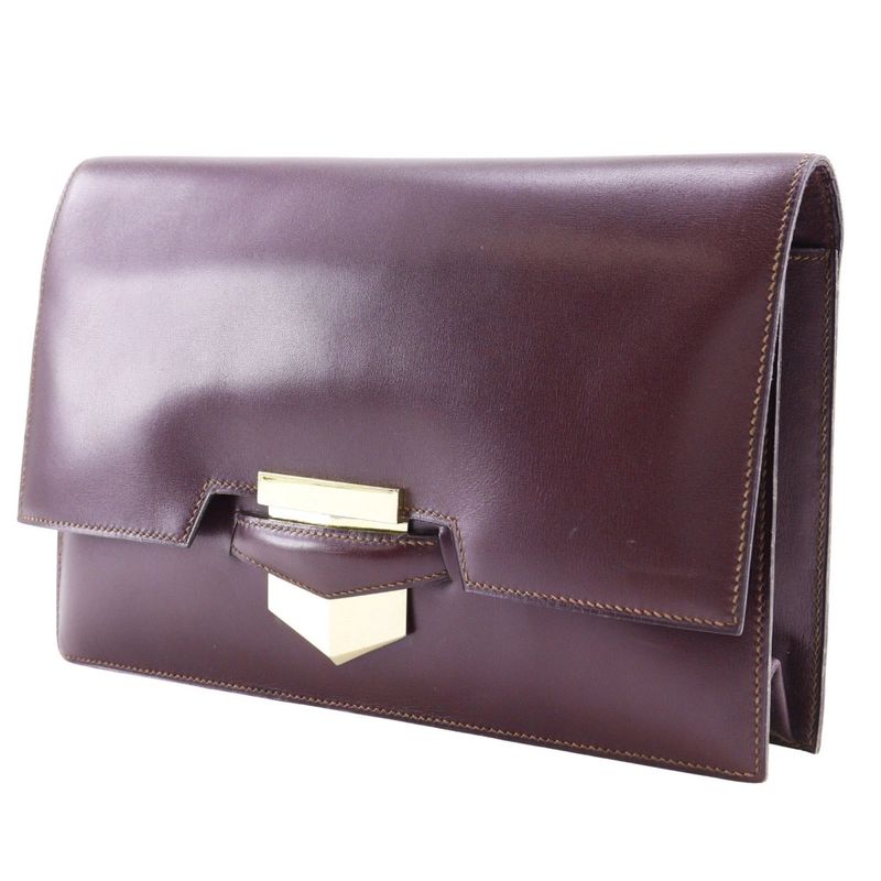 Hermes Faco Vintage Box Calf Bordeaux I Clutch Bag — view 2