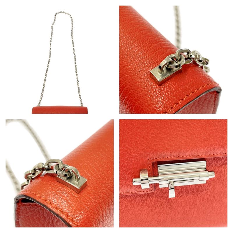 Hermes Leather Silver Hardware Velu Chain Mini Shoulder Bag Red Engraved — view 7