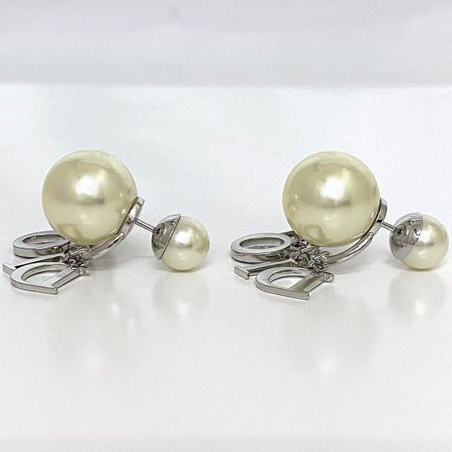 Christian Dior Earrings Logo Silver Pearl White — view 6