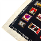 Chanel CC Logo Large Scarf Silk Worl Pattern Black Red White — view 3