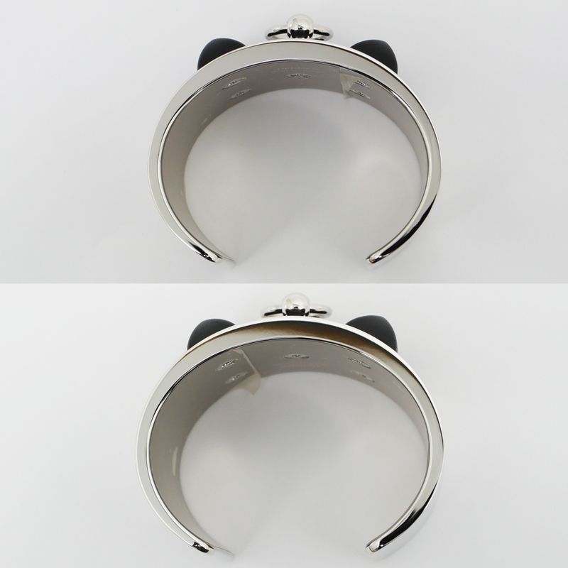 Hermes Collier de Chien Medle Gaine Size T2 Black Silver Bracelet Bangle — view 7
